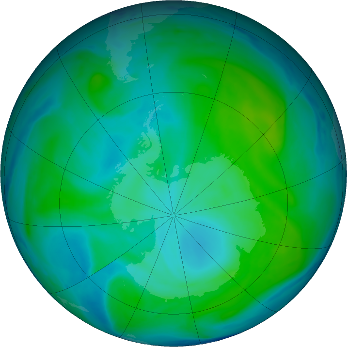 Antarctic ozone map for 22 January 2025